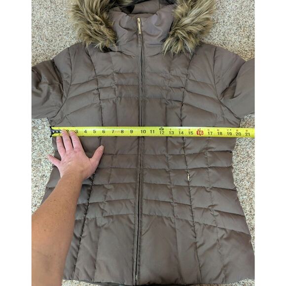 Calvin Klein Brown Duck Down Puffer Coat Faux Fur Removable Hood Women's Medium - Picture 10 of 10